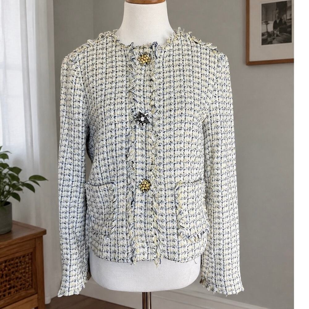 Zara Basic Quiet Luxury Tweed Fringe Jacket Old Money French Girl Parisian Chic
